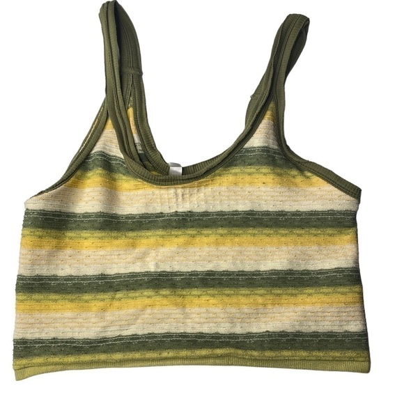 URBAN OUTFITTERS GREEN & YELLOW STRIPED CROPPED BRAMIE SIZE XL - Picture 3 of 8